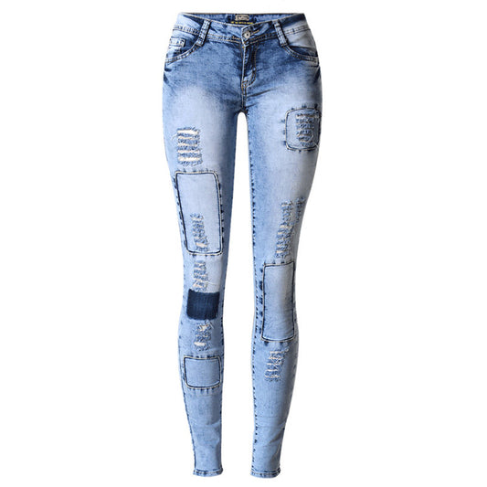 Ripped Patch Jeans Slim Fit Jeans