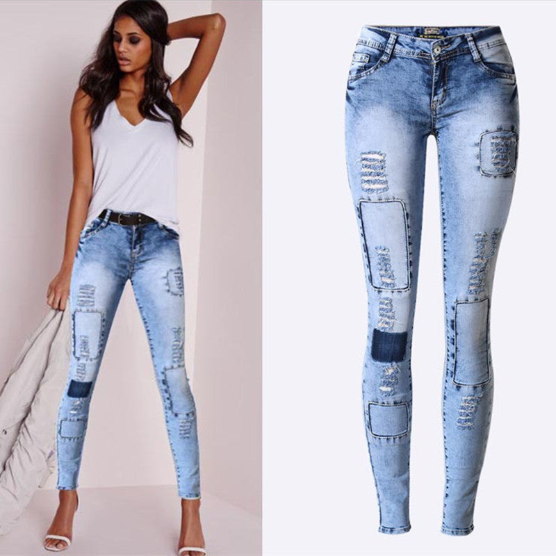 Ripped Patch Jeans Slim Fit Jeans