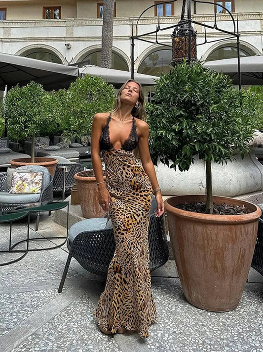 Leopard Print Halter Sleeveless Dresses