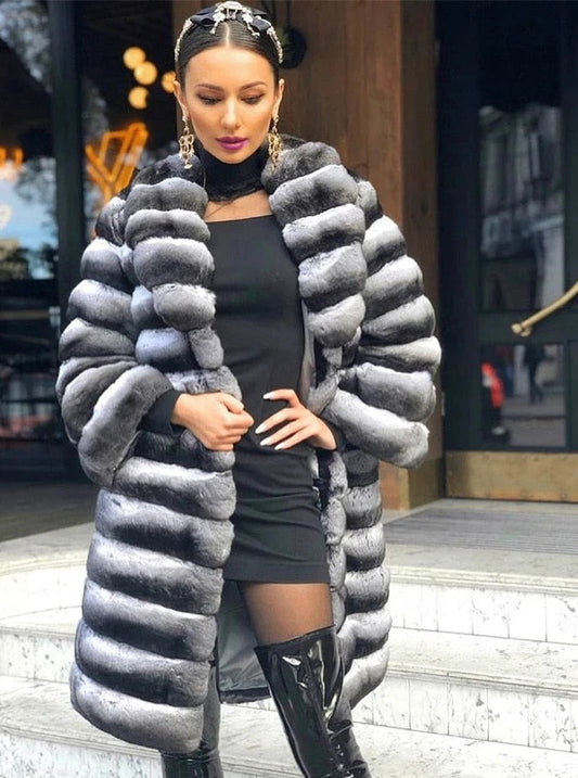 Chinchilla Style Real Rex Rabbit Fur Coats