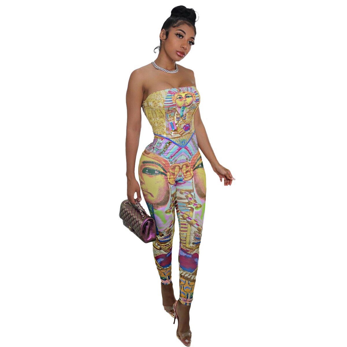 Colorful Egyptian Print Halter Jumpsuits