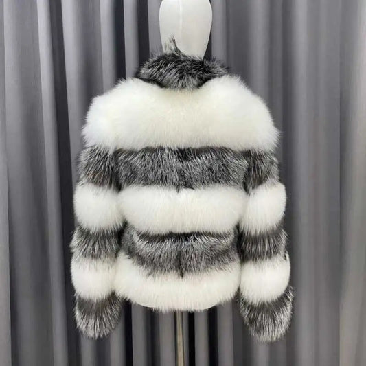 Two Tone Pattern Real Fur Coats Short