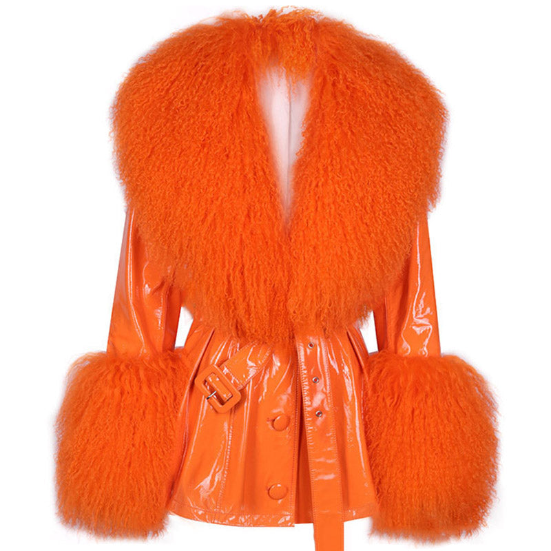 Genuine Leather Big Fur Collar & Cuff Jackets