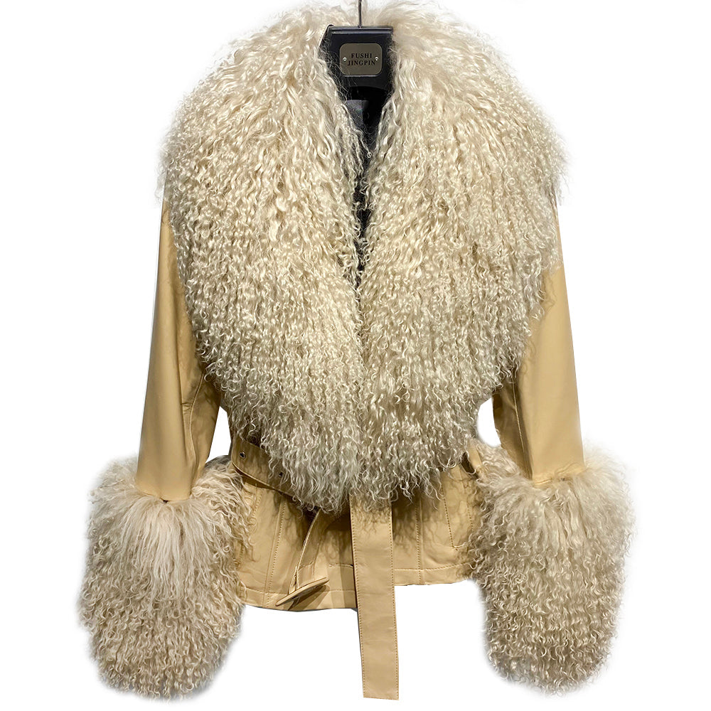 Genuine Leather Big Fur Collar & Cuff Jackets