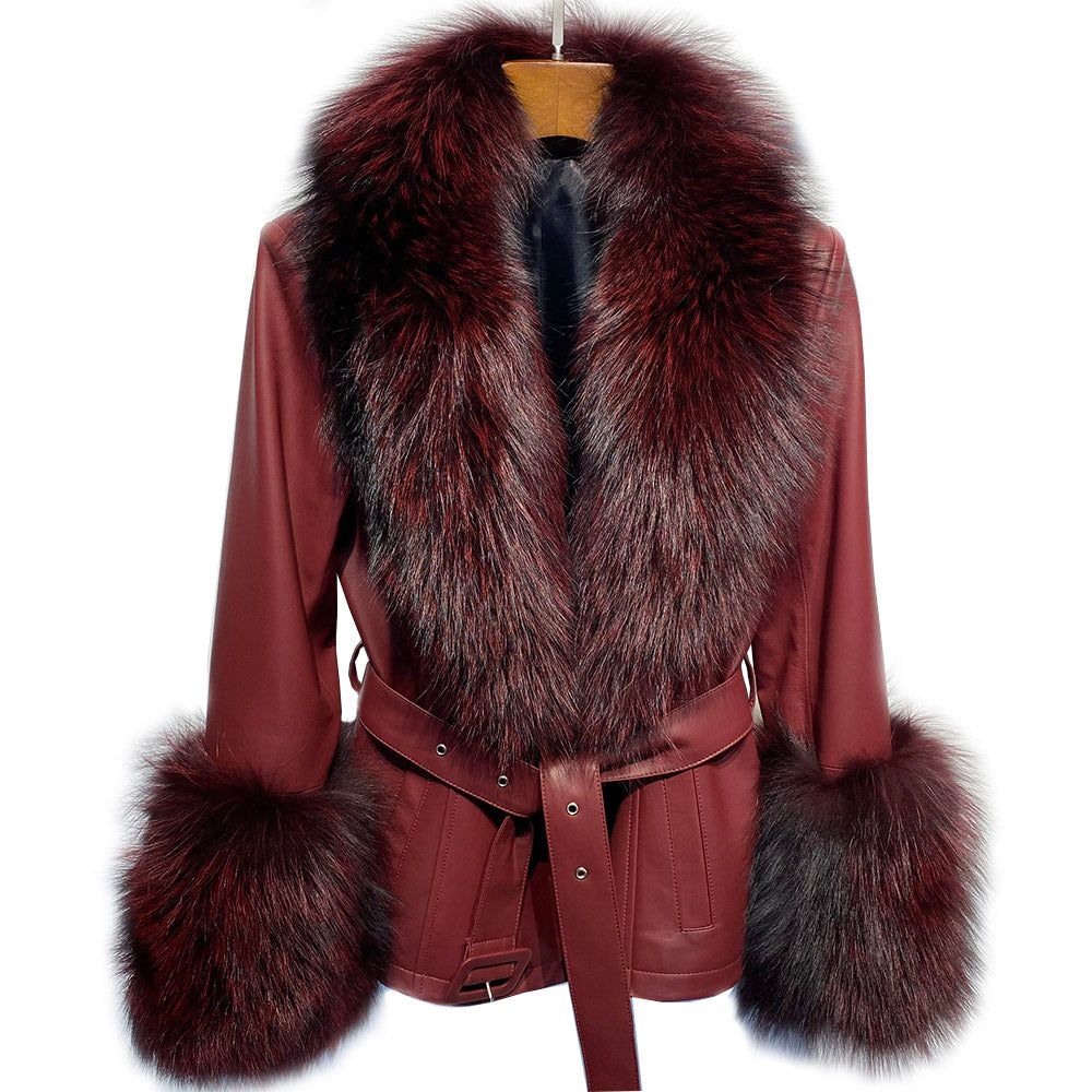 Genuine Leather Big Fur Collar & Cuff Jackets