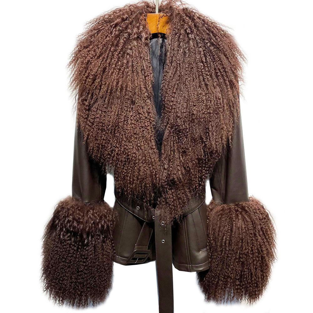 Genuine Leather Big Fur Short Pea Coats