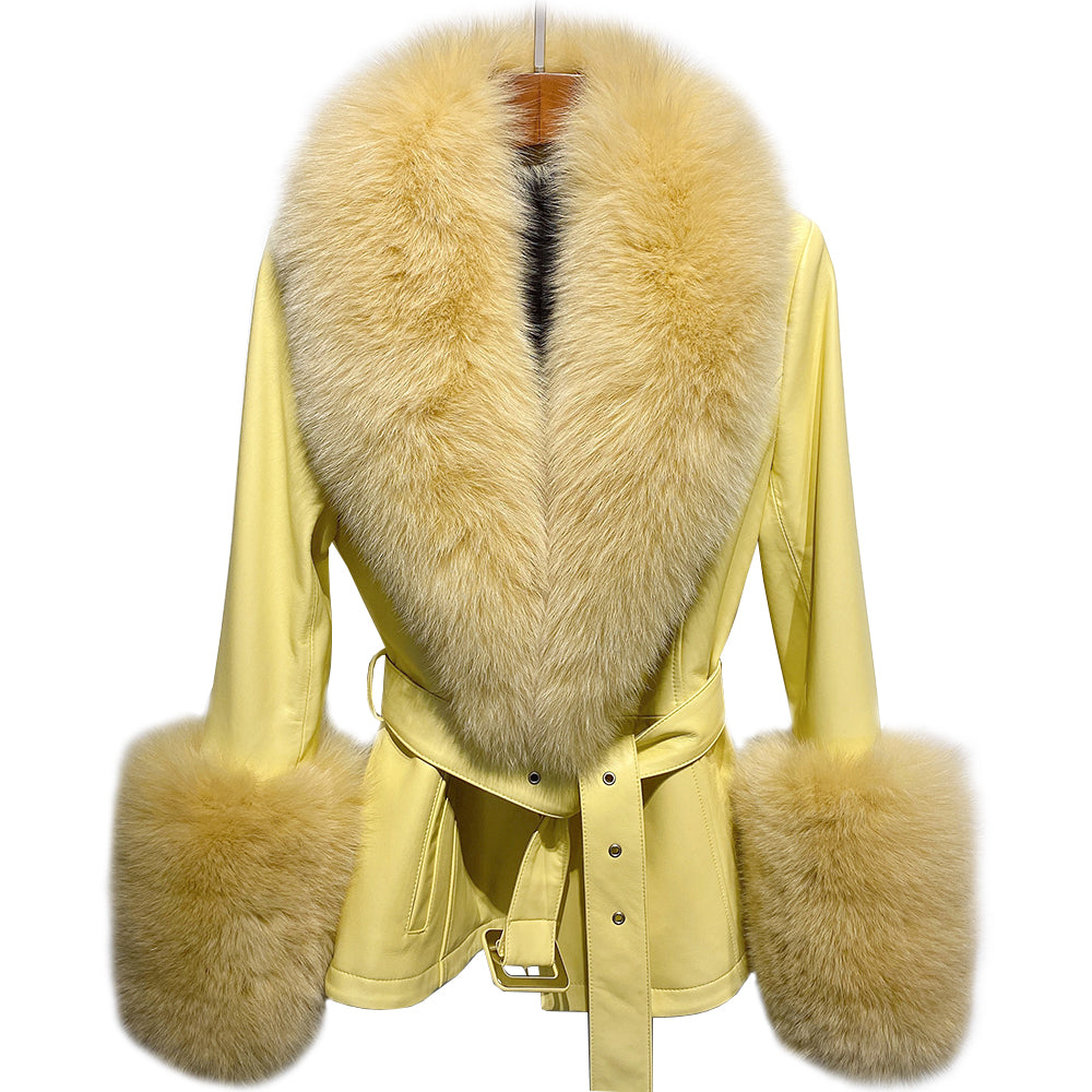 Genuine Leather Big Fur Short Pea Coats