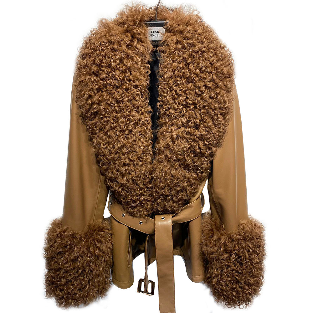 Genuine Leather Big Fur Collar & Cuff Jackets