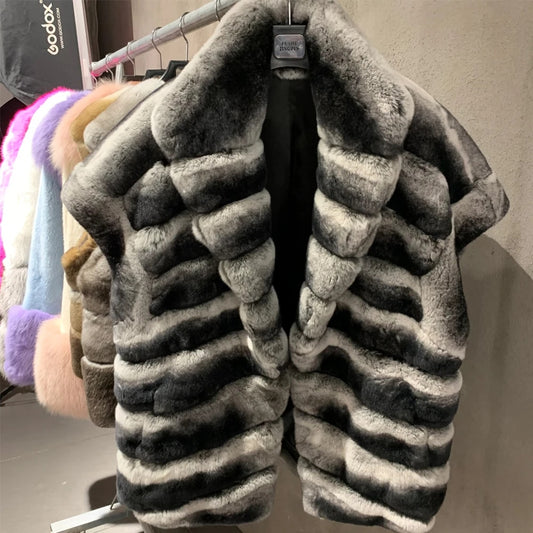 Chinchilla Style Real Rex Rabbit Fur Vest