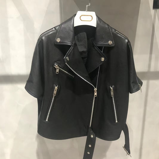 Genuine Leather Short Sleeve Moto Jackets