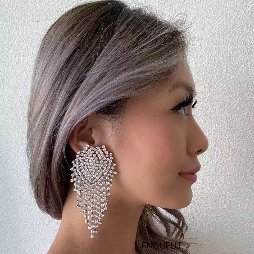 Large Rhinestone Dangling Earrings