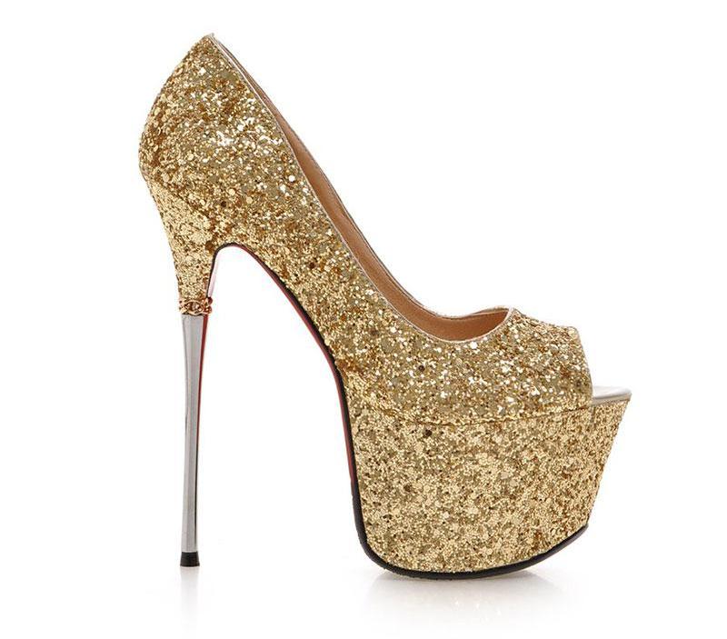 High Heels Platform Woman's Peep Toe Pumps Gold Silver Wedding