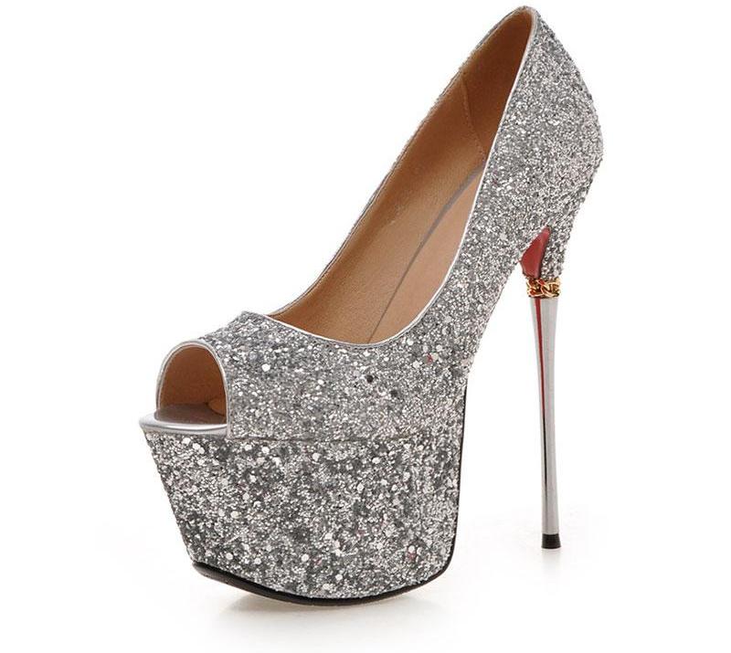 Peep Toe Bling Bling Platform High Heels Stiletto