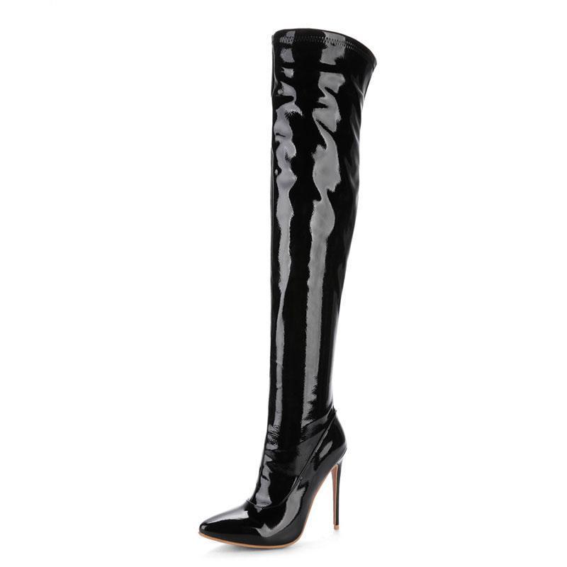 Patent Leather Thigh High Stiletto Boots
