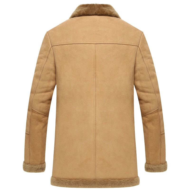 Genuine Leather Shearling Lining/Side Trim Slim Mid Coat