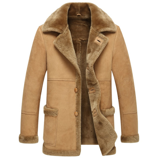 Genuine Leather Shearling Lining/Side Trim Slim Mid Coat
