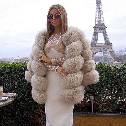 Light Khaki Genuine Fox Fur Full Pelt Coat