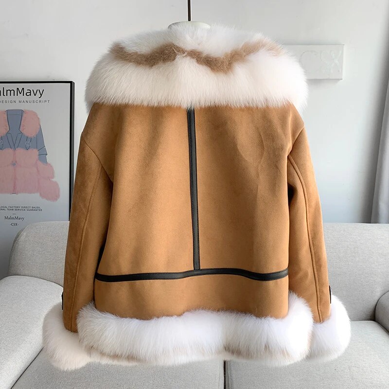 Carmel Genuine Leather Down Coats Real Fur