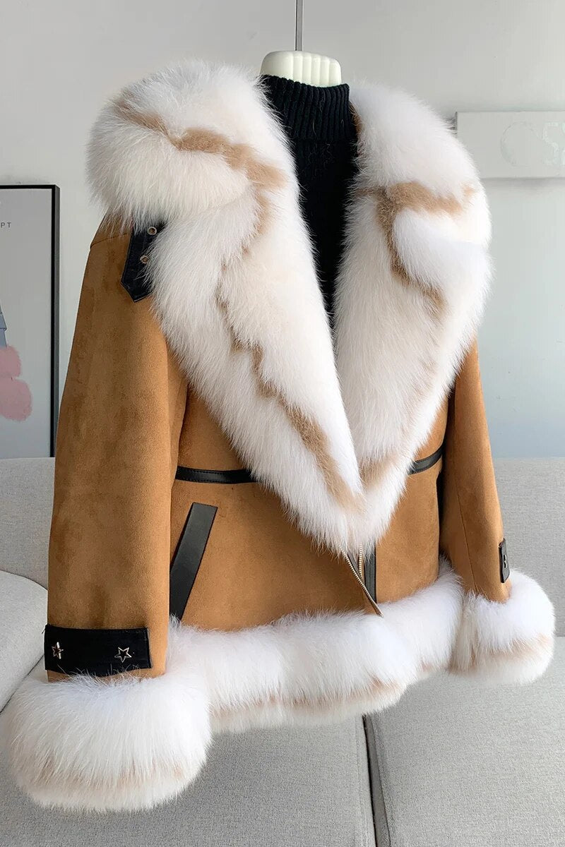 Carmel Genuine Leather Down Coats Real Fur