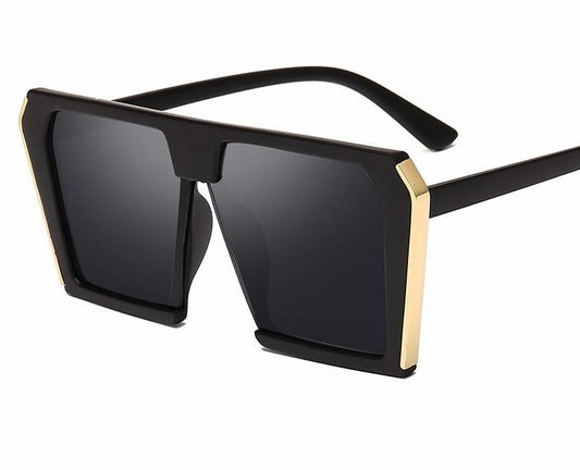 Gold Side Square Frame Oversized Sunglasses