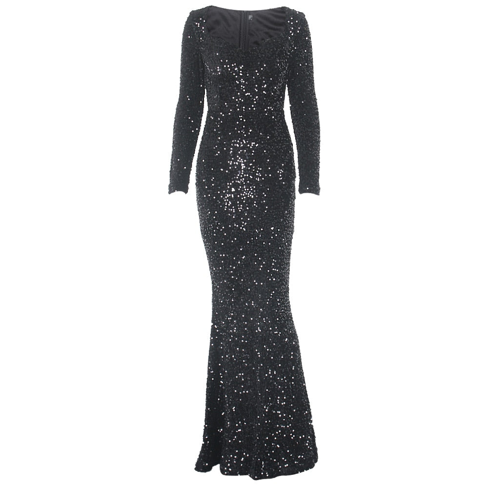 Sleeved Sequin Maxi Mermaid Gown's