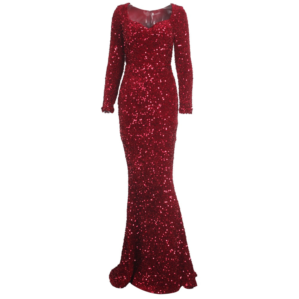 Sleeved Sequin Maxi Mermaid Gown's