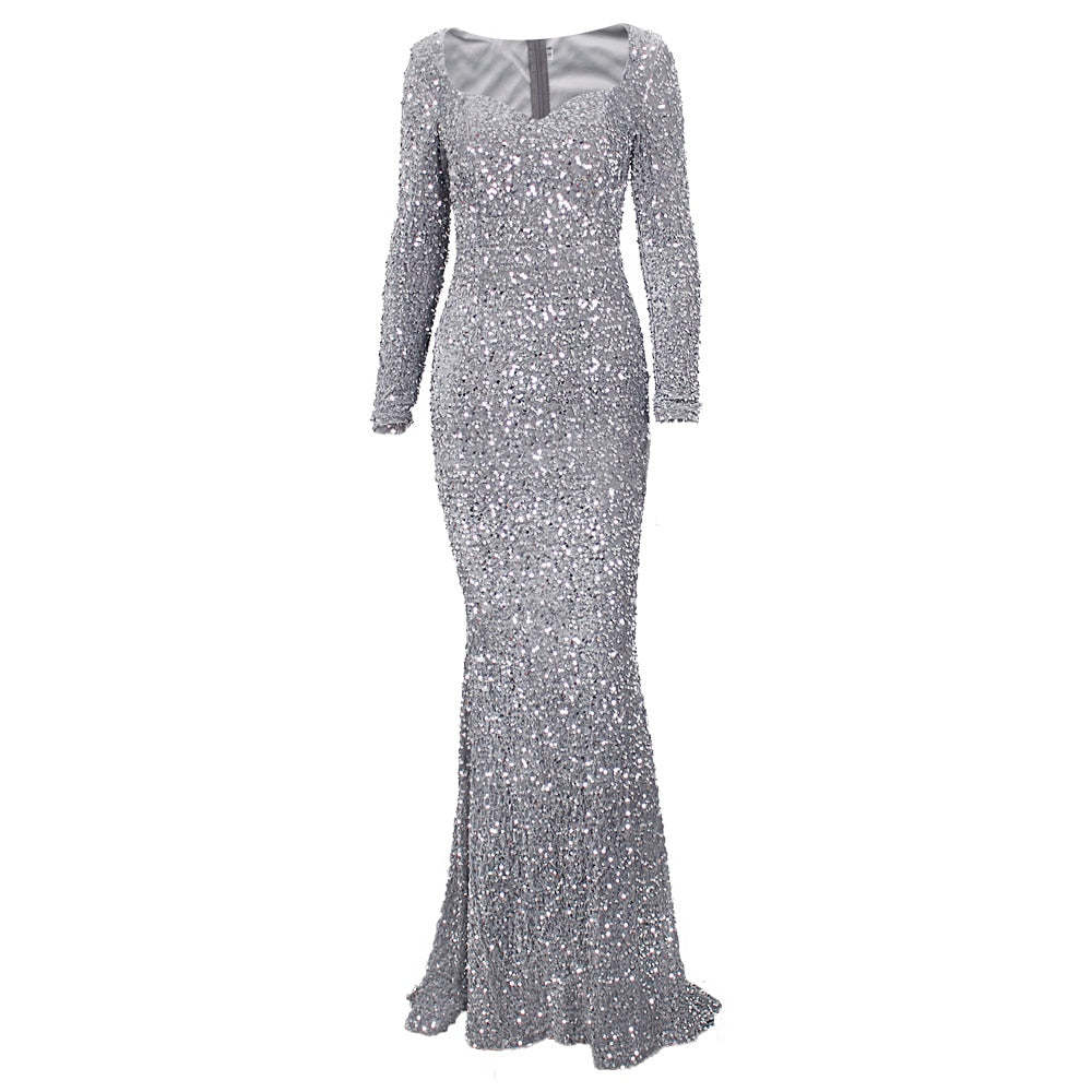 Sleeved Sequin Maxi Mermaid Gown's