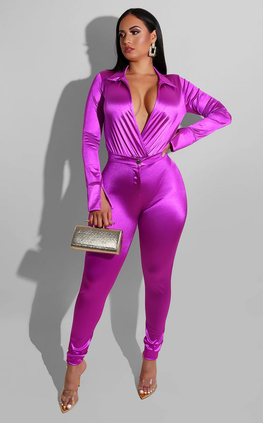 Satin Long Sleeve Blouse & Pants Sets