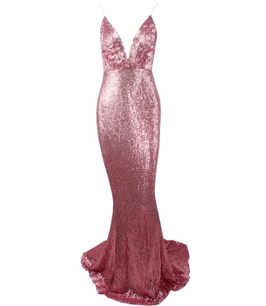 Deep V Sequins Sleeveless Trumpet Mermaid Maxi Dresses