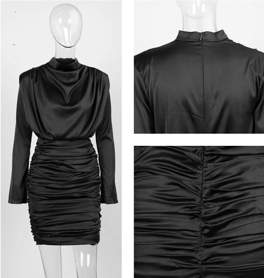Black Loose Upper Body Pleated Bodycon Dress