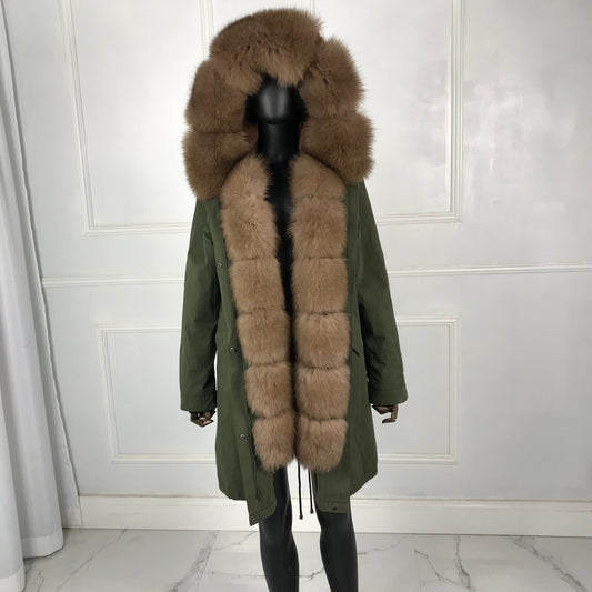 Real Rabbit Fur Lining Fox Fur Hooded Parka Large Coats