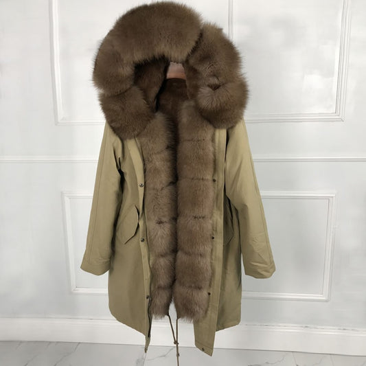 Real Rabbit Fur Lining Fox Fur Hooded Parka Large Coats