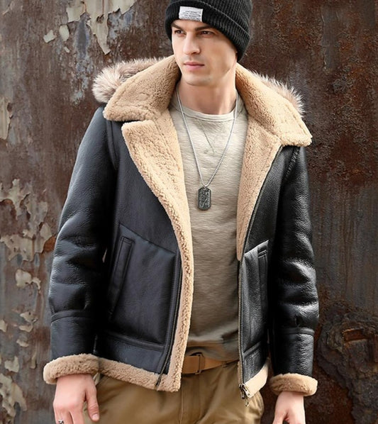 Genuine Leather Shearling Hooded Fur Coats