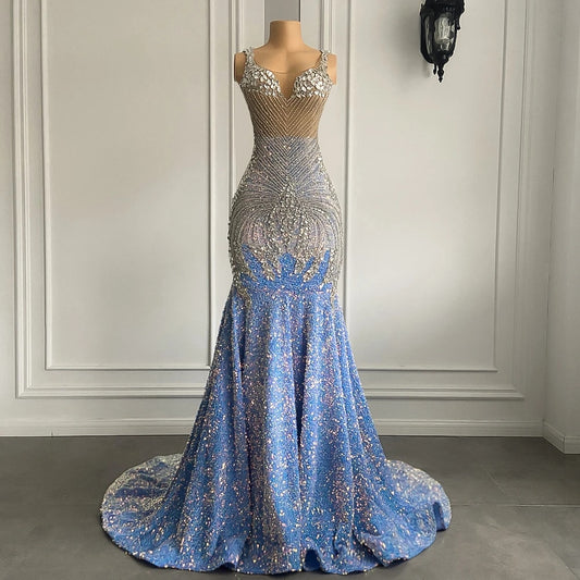 Sparkly Crystals Sleeveless Mermaid Gowns