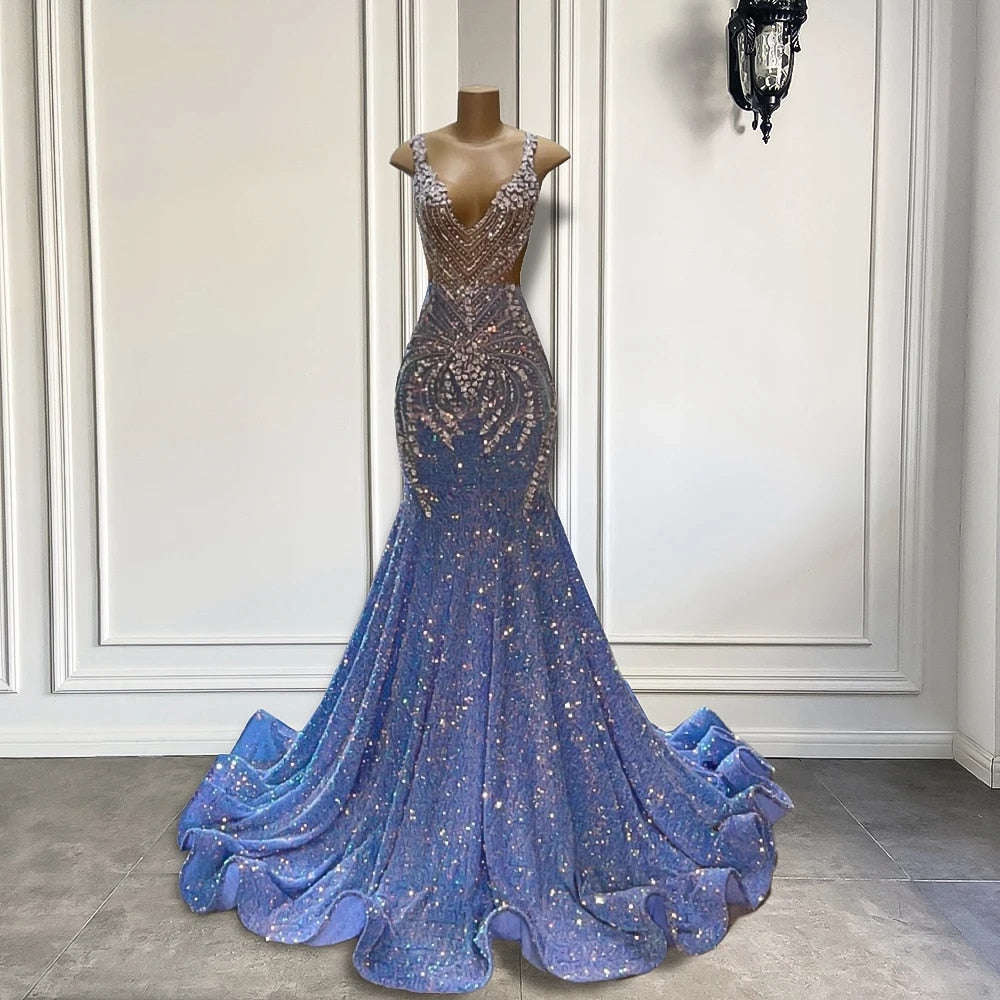Sparkly Crystals Sleeveless Mermaid Gowns