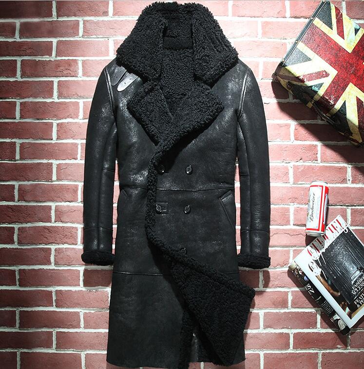 Vintage Genuine Leather Real Shearling Fur Overcoat