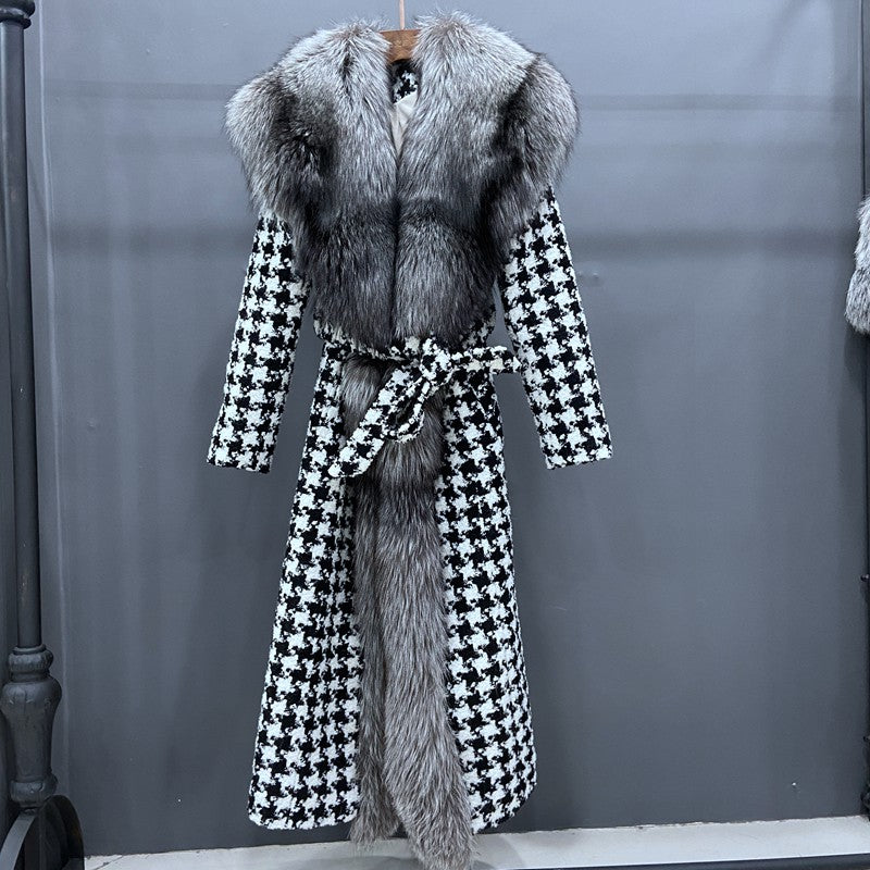 Real Silver Fox Fur Collar & Trim X-Long Pea Coats