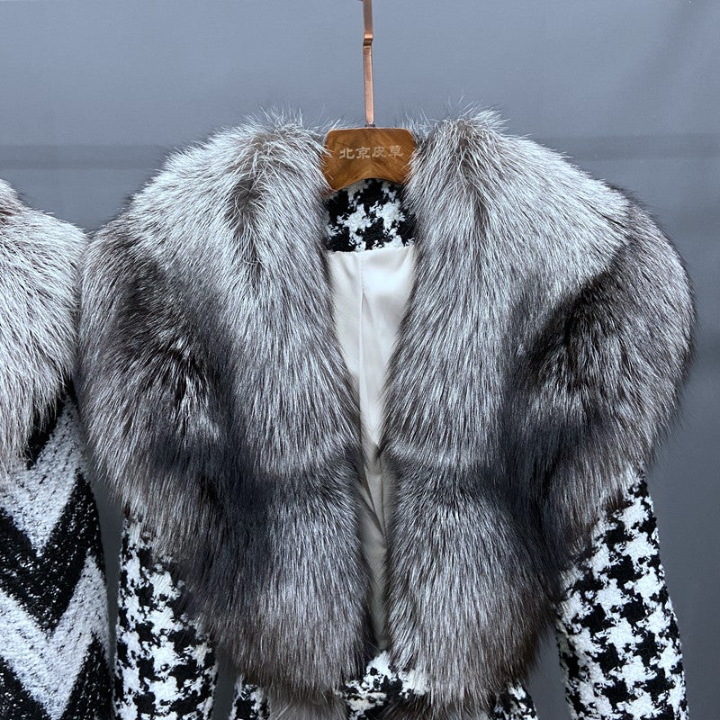 Real Silver Fox Fur Collar & Trim X-Long Pea Coats