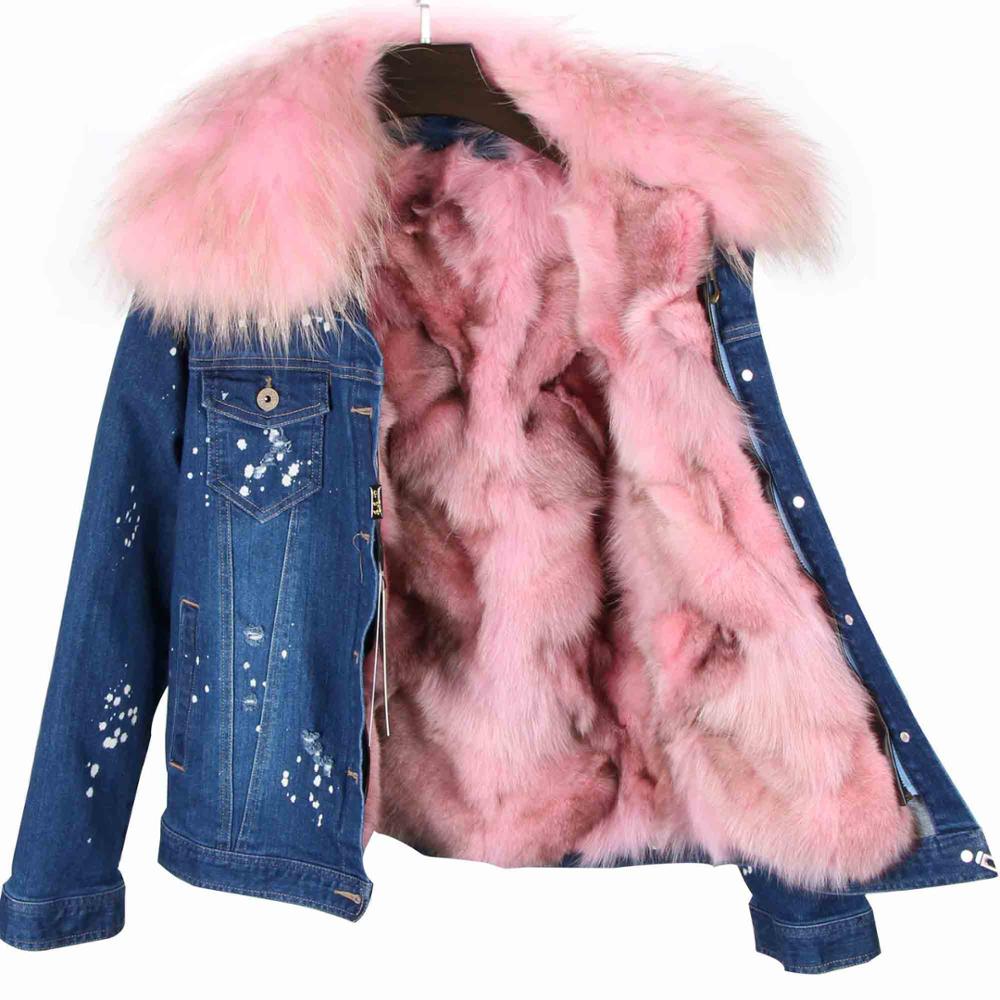Splash Denim Real Fox Fur Liner Coats (Multi-Colors)