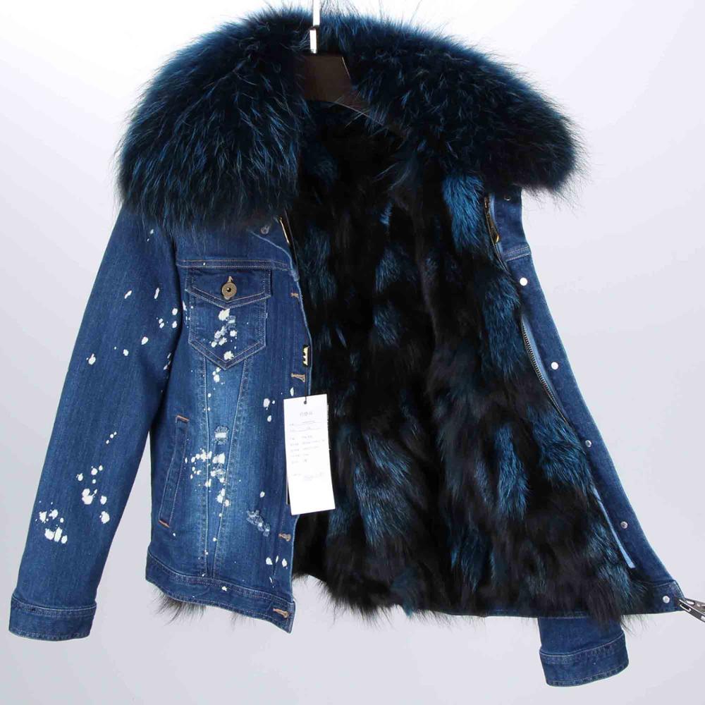Splash Denim Real Fox Fur Liner Coats (Multi-Colors)
