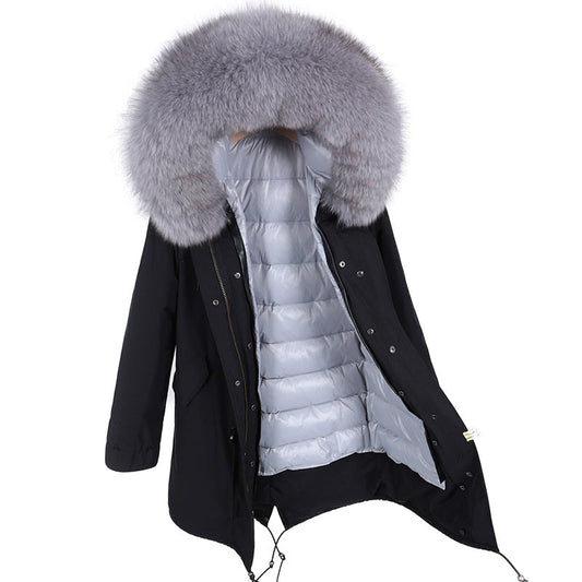 Waterproof Real Fur Duck Down Puffer Liner Parka Long Coats