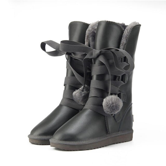 Genuine Leather Metallic Faux Fur Lace Boots