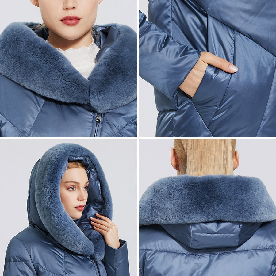 Windproof Cotton Long Puffer Jackets Real Fur Parkas