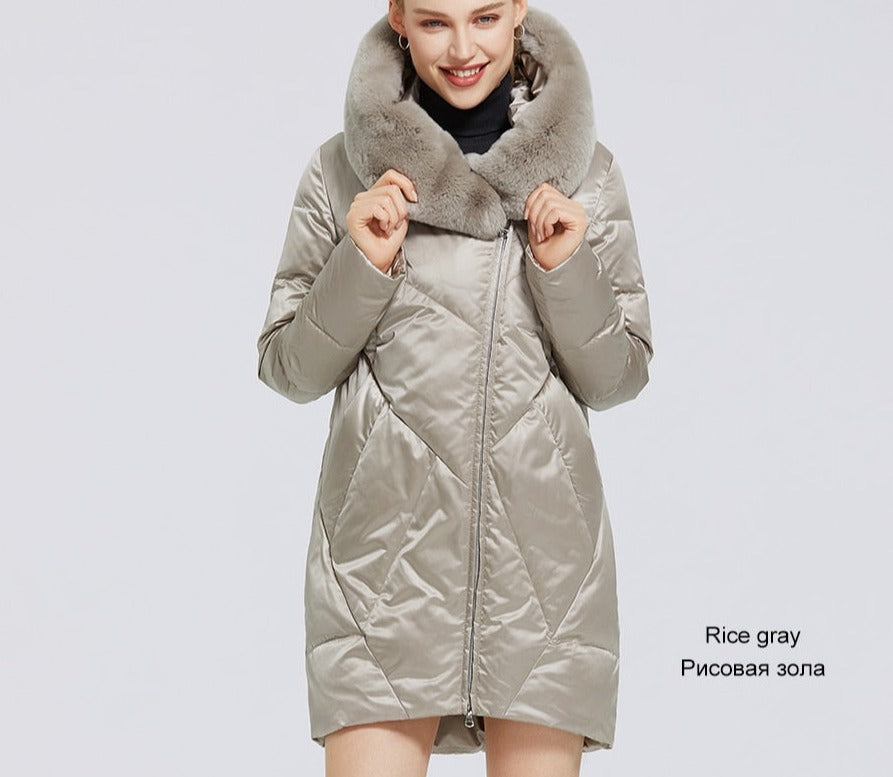 Windproof Cotton Long Puffer Jackets Real Fur Parkas