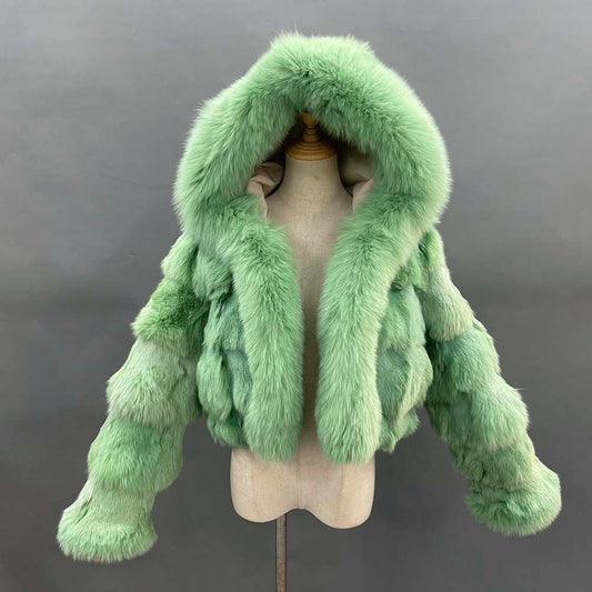 Crop Hooded Fox Fur Bombers (Multi- Colors)