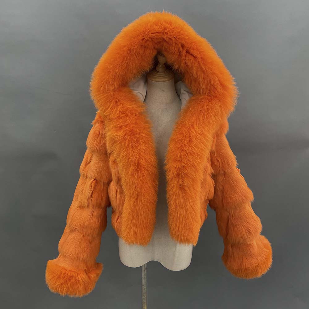 Crop Hooded Fox Fur Bombers (Multi- Colors)