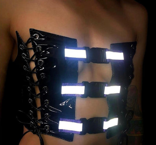 PU Leather Hollow Side Lace-up Crop Top