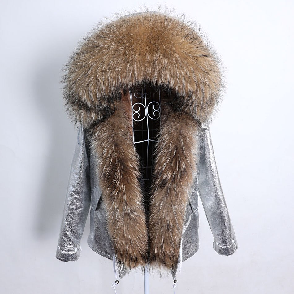 Big Fluffy Fox Fur Collar Parkas Short Coats