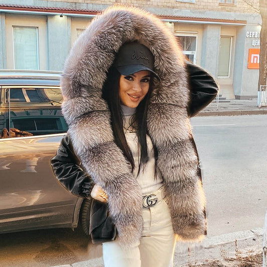 Big Fluffy Fox Fur Collar Parkas Short Coats