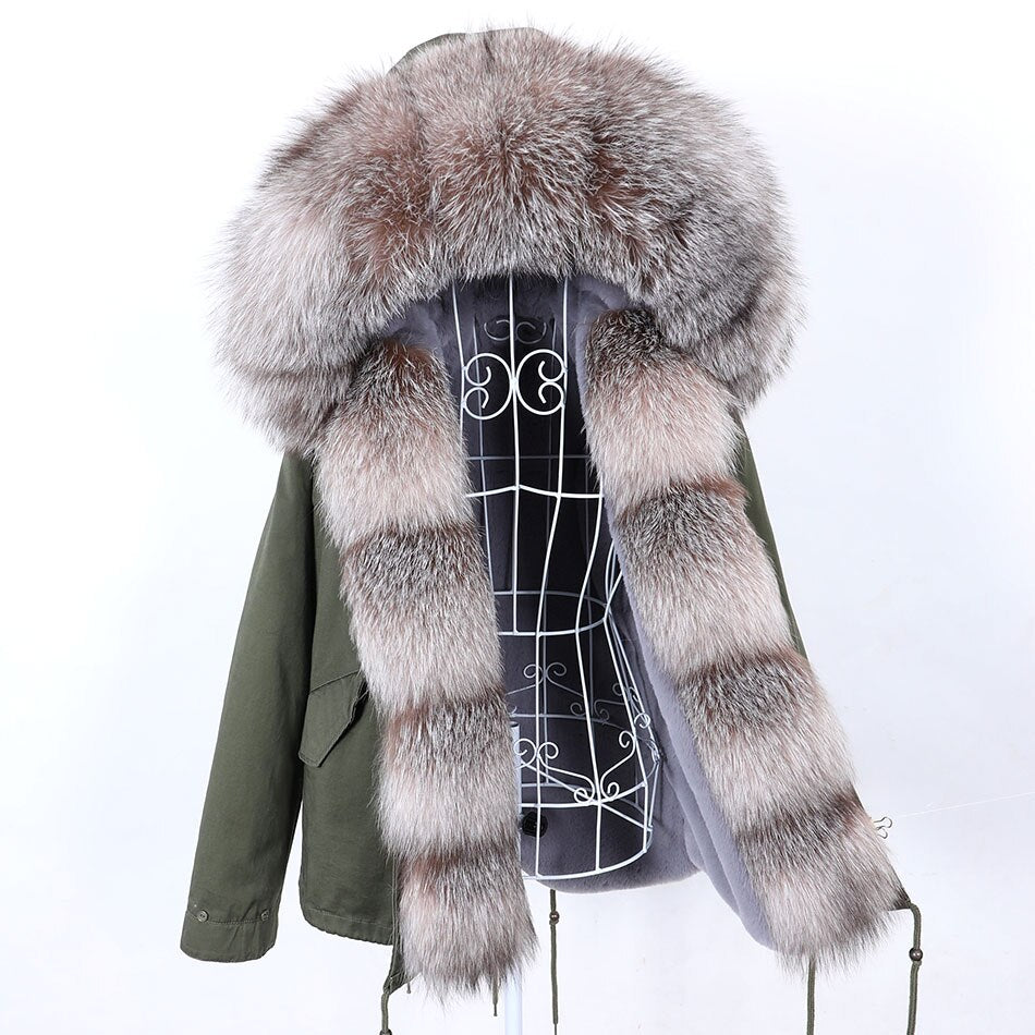 Big Fluffy Fox Fur Collar Parkas Short Coats